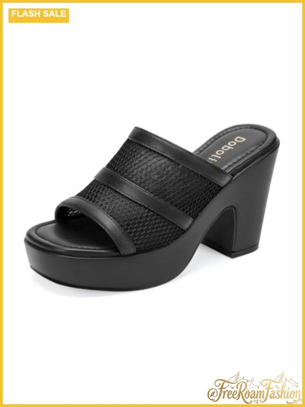 Open Toe Mesh Platform Wedge Mule Sandals Slip On Block Heel